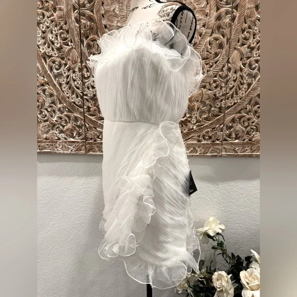 Lulus White Mini Chiffon Ruching w/ Ruffles Dress- size XL - Picture 4 of 9